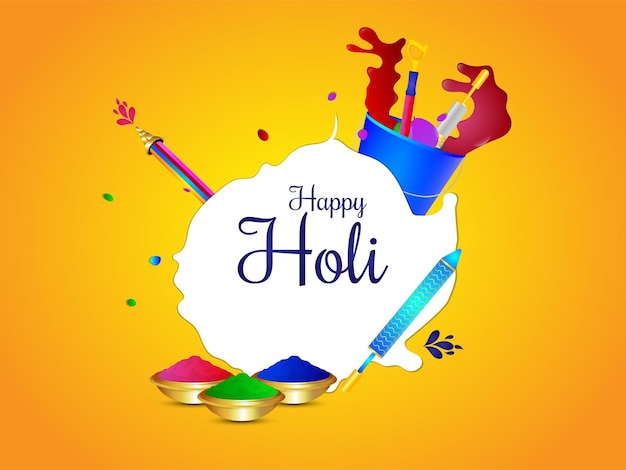 Creative illustration of happy holi celebration with colorful color gun