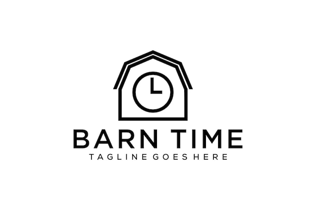 Creative illustration modern Barn with small wall clock logo design.