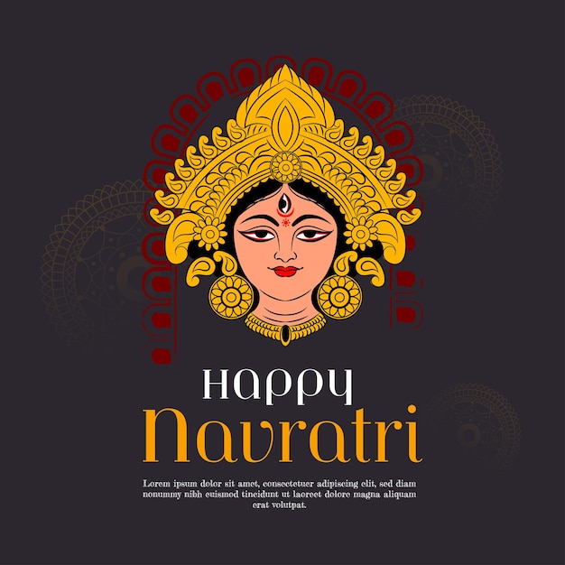 벡터 navratri durga puja를 기념하기 위한 여신 durga maa 얼굴 또는 니모닉의 창의적인 그림