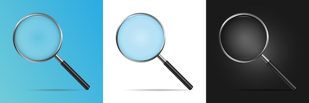 Creative illustration of realistic clear glass magnifier. Search icon. Glass transparent lens