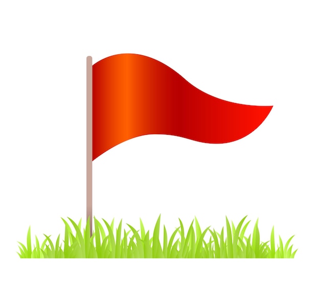 creative illustration of red flag on white background with grass