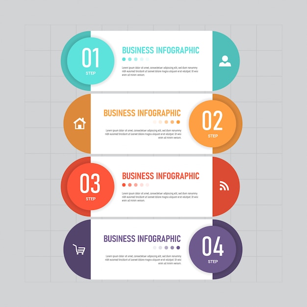 Modello di 4 passaggi di infografica creativa