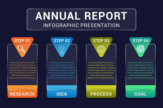 Illustrazione del modello vettoriale del concetto di infografica creativa. infografica aziendale con il concetto di 4 passaggi