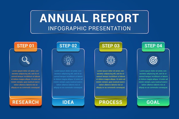 Vettore illustrazione del modello vettoriale del concetto di infografica creativa. infografica aziendale con il concetto di 4 passaggi