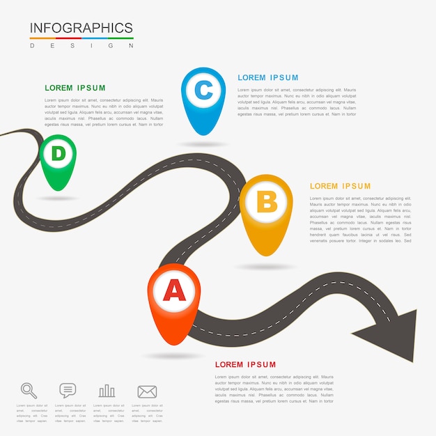 Design infografico creativo con freccia di flessione piatta