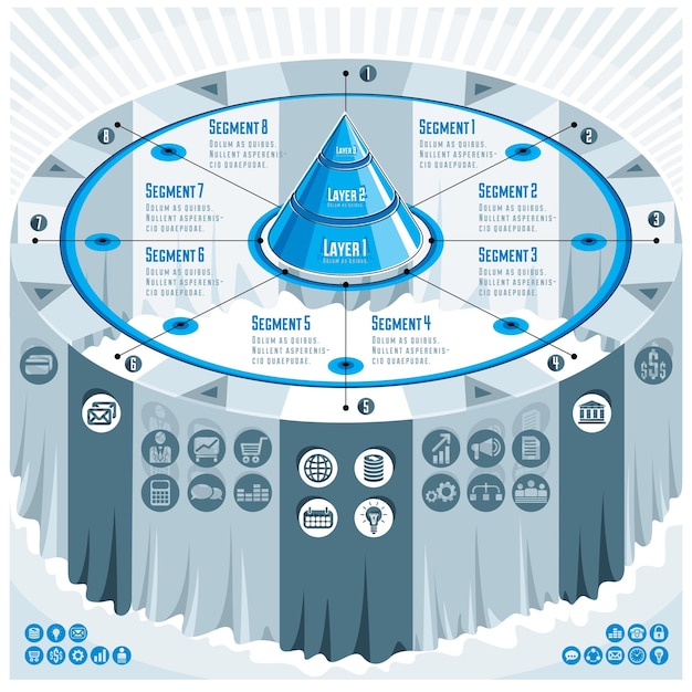 Vector creative infographics concept, 3d table with layered pyramid idea, vector layout illustration.