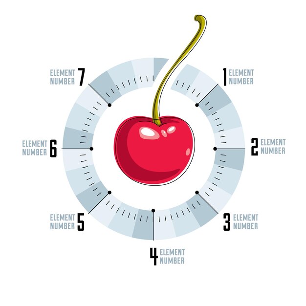 Creative infographics concept, centered round composition with cherry and segments,vector illustration.