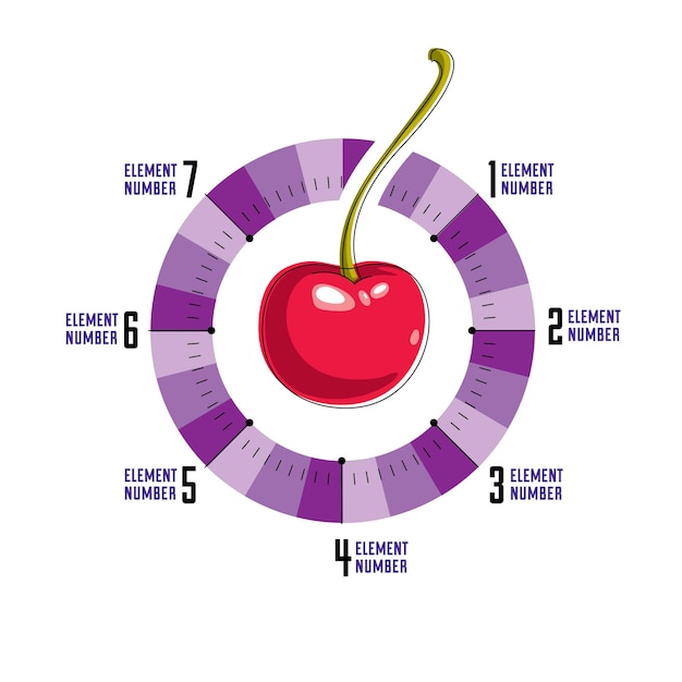 Concetto di infografica creativa, composizione rotonda centrata con ciliegia e segmenti, illustrazione vettoriale.