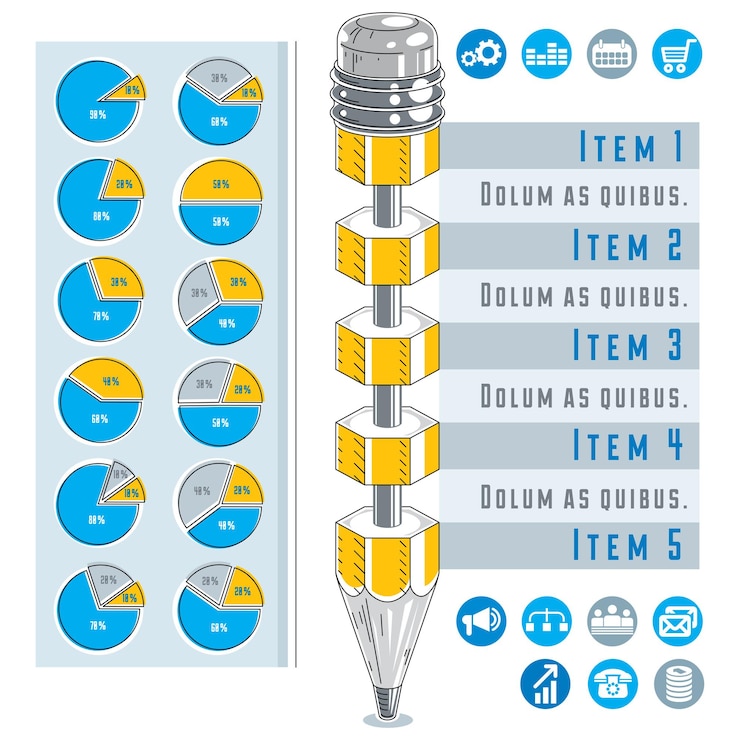 Vector creative infographics concept, pencil centered drawing scheme, vector illustration.