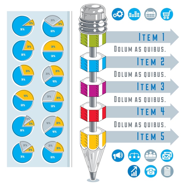 Creative infographics concept, pencil centered drawing scheme, vector illustration.