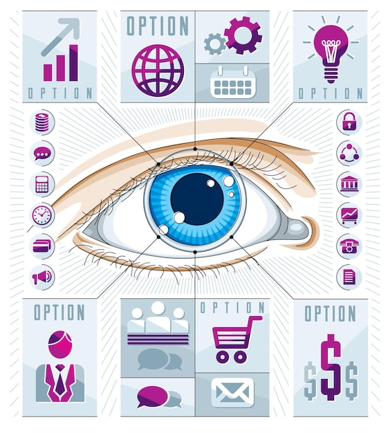 Vector creative infographics, human eye, looking eye idea, vector illustration.