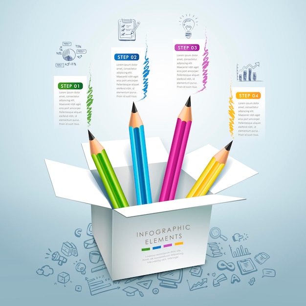 creative infographics template with pencil, puzzle and education icons. abstract infographic design minimal style. graphic or website layout vector.