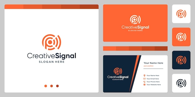 Logo creativo della lettera p iniziale con logo del segnale wifi. modello di progettazione del biglietto da visita