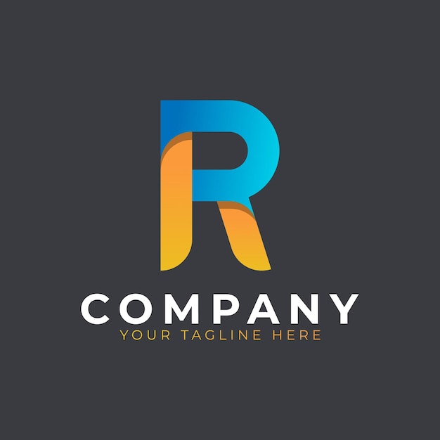 Creative Initial Letter R Logo Design Yellow and Blue Geometric Arrow Shape Usable for Business