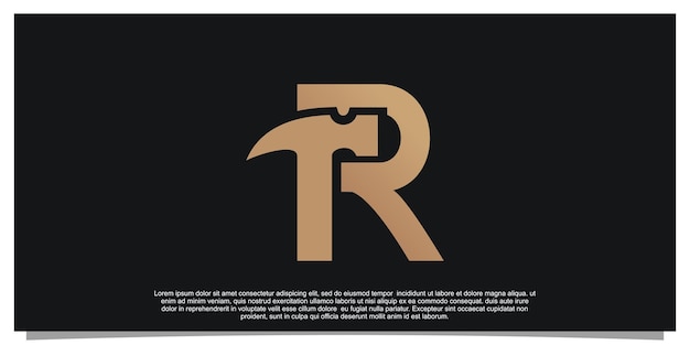 ハンマーのロゴデザインのユニークなコンセプトを持つクリエイティブな頭文字R Premiumベクター