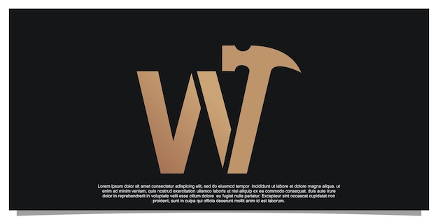 Creative initial letter W with hammer logo design unique concept Premium Vector