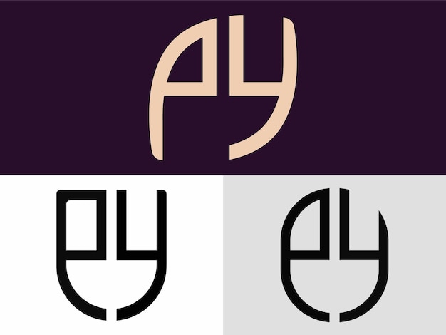 Creative initial letters py logo designs bundle