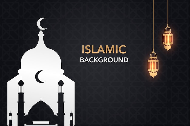 Creative islamic background with golden lantern and mosque