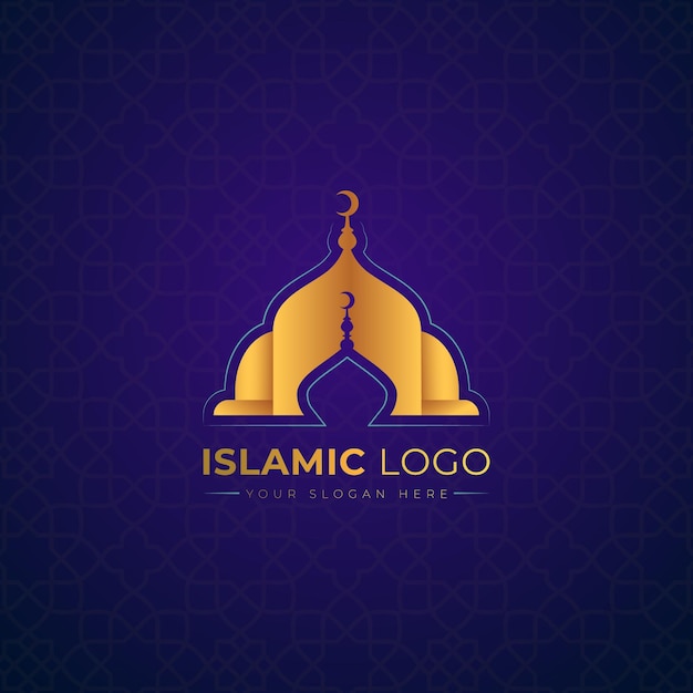 創造的なイスラム教のモスクのロゴのテンプレートとプレミアムベクトルと黄金色