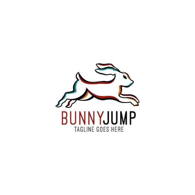 Creative jumping bunny logo design template with line art