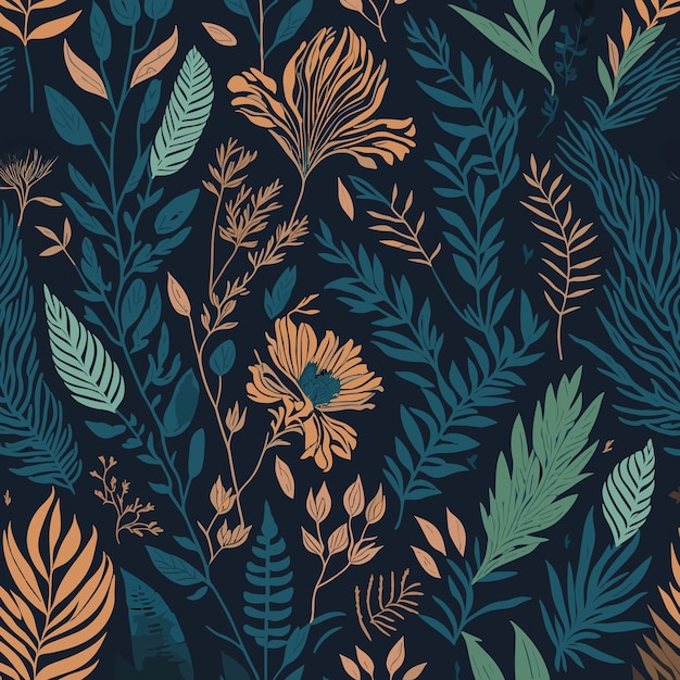 Creative jungle plants illustration pattern Collage contemporary floral seamless pattern Fashionab