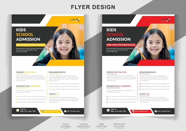 Creative kids school admission flyer design template and poster design