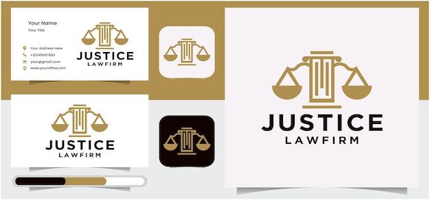 ゴールドカラーのライン正義のロゴデザインと創造的な法律事務所のロゴ