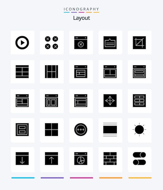 Creative Layout 25 Glyph Solid Black icon pack Such As interface crop remove wireframe links