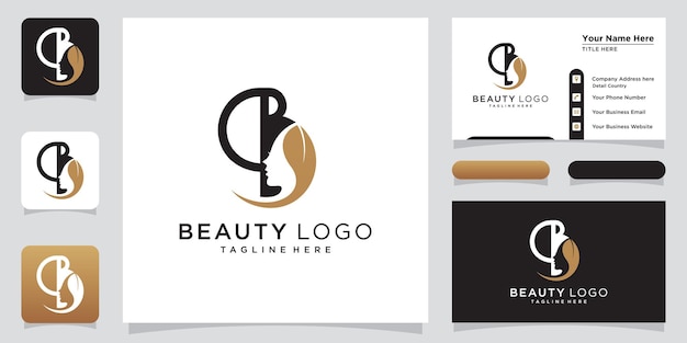 Logo creativo della lettera b con stile logo beauty e modello di progettazione di biglietti da visita vettore premium