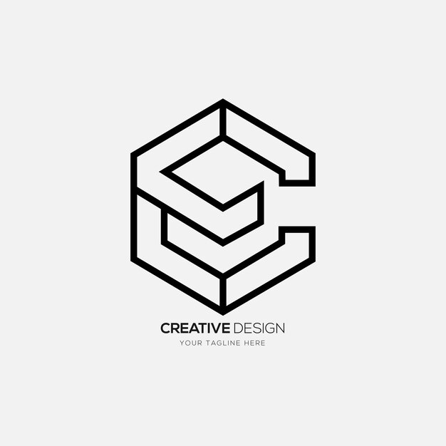 Creative letter E C hexagon monogram logo