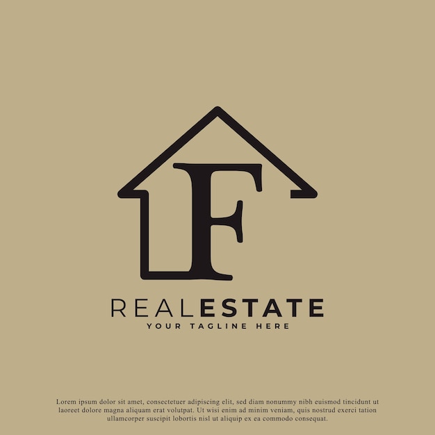 Lettera creativa f house logo design house symbol stile lineare geometrico per loghi immobiliari