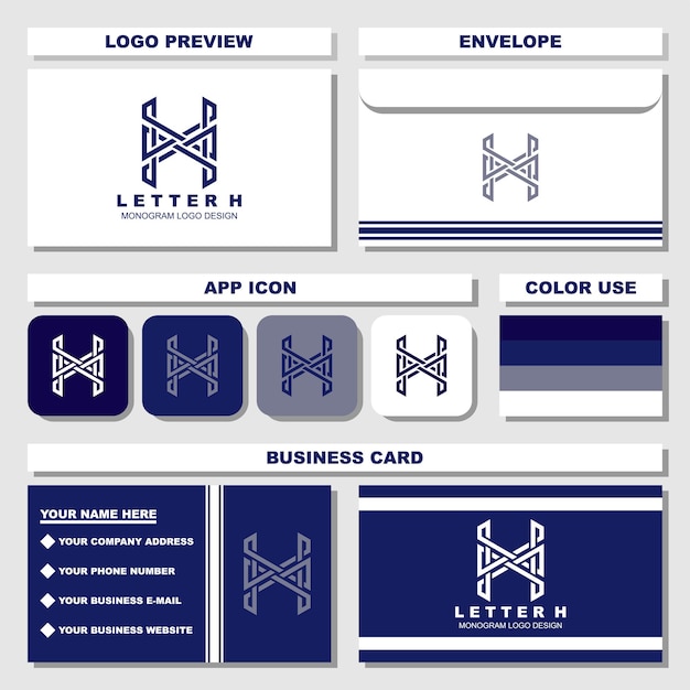 Шаблон логотипа монограммы Creative Letter H с визитной карточкой и конвертом