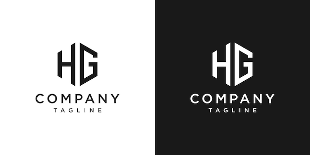 Креативная буква hg monogram hexagon logo design icon template white and black background