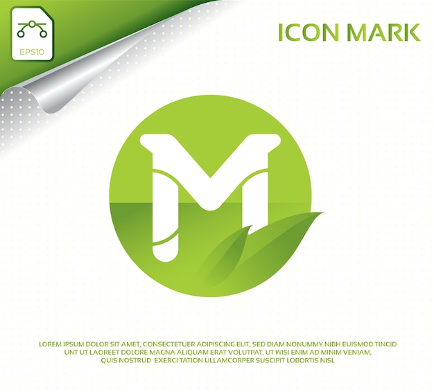 Creative letter m and modern green leaf logo design