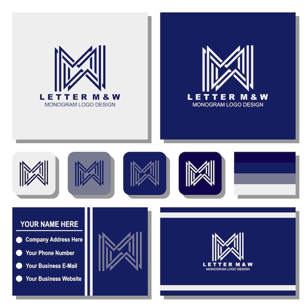 Vector creative letter m and w monogram logo design with business card template