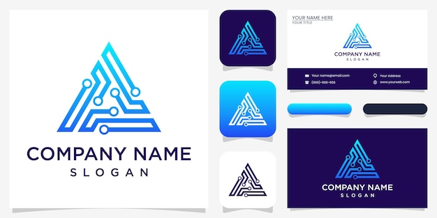 Креативное письмо, современный логотип цифровых технологий и визитная карточка Premium векторы