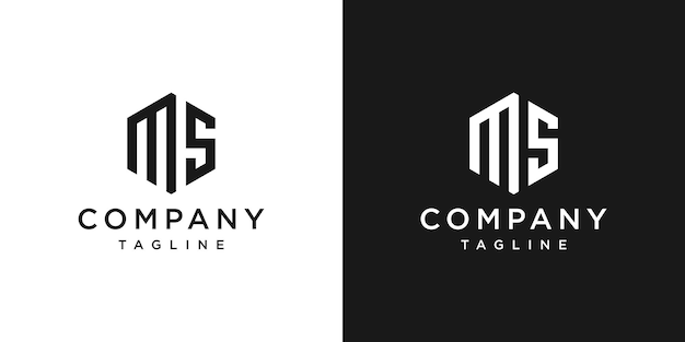 Creative Letter MS Monogram Hexagon Logo Design Icon Template White and Black Background