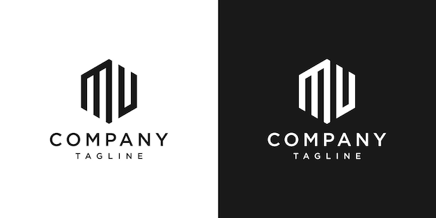 Creative Letter MU Monogram Hexagon Logo Design Icon Template White and Black Background