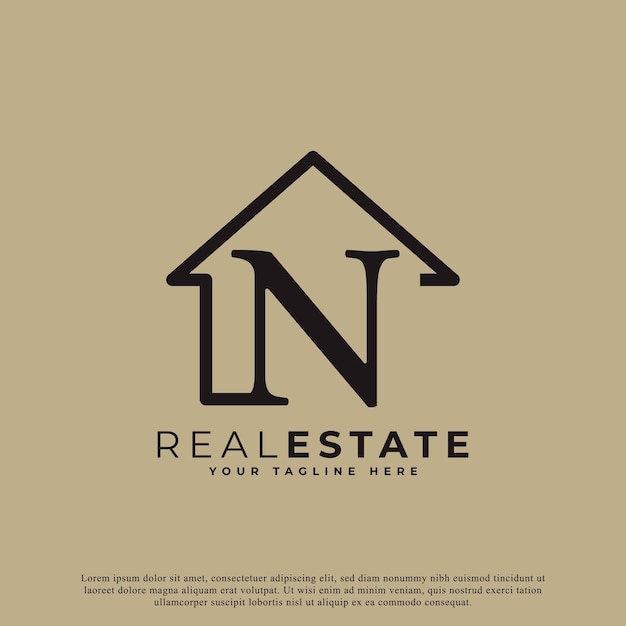 Creative Letter N House Logo Design House Symbol Geometric Linear Style for Real Estate Logos
