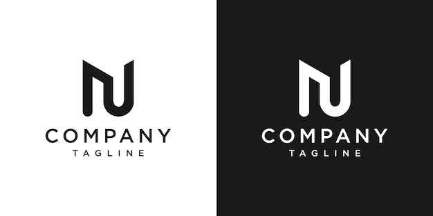 Creative Letter NU Monogram Logo Design Icon Template White and Black Background