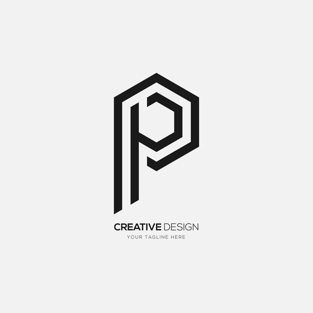 Creative letter P hexagon shape monogram logo