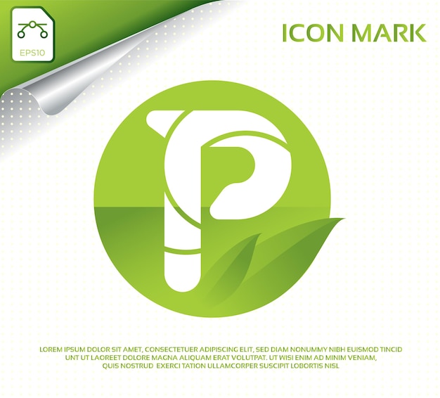 Креативная буква p и современный дизайн логотипа зеленого листа
