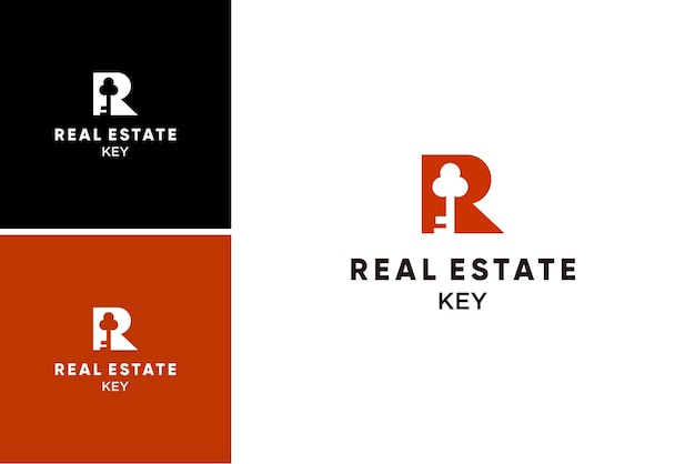 creative letter R logo and key icon for real estate logotype