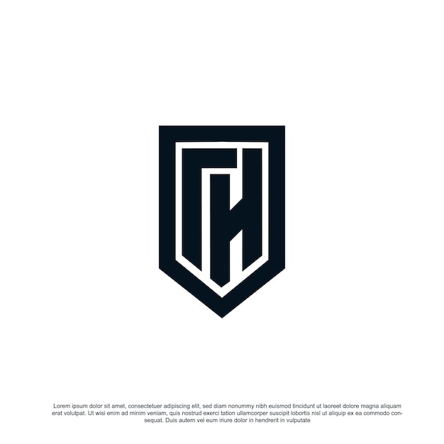 Creative letter RH or LH logo design with shield