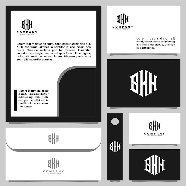 Creative letter s k h monogram logo with stationery template