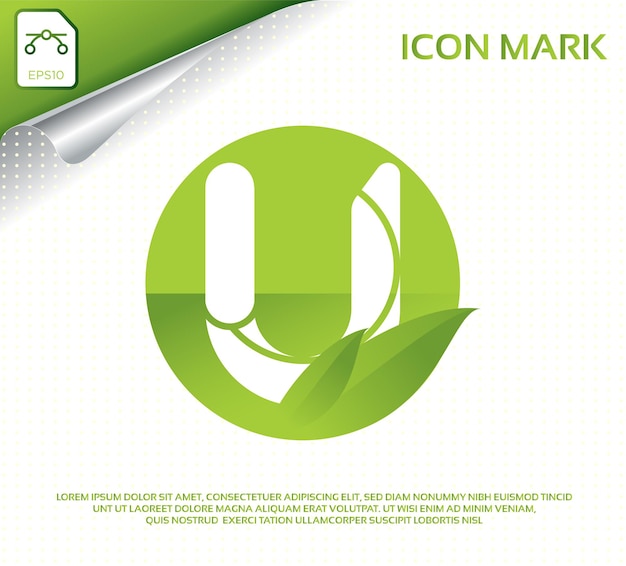 Creative letter u and modern green leaf logo design