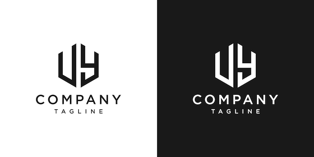 Креативная буква UY Monogram Hexagon Logo Design Icon Template White and Black Background