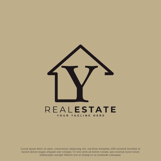 Lettera creativa y house logo design house simbolo geometrico stile lineare per loghi immobiliari