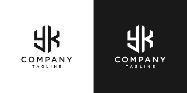 Креативная буква YK Monogram Hexagon Logo Design Icon Template White and Black Background