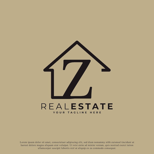 Creative Letter Z House Logo Design House Symbol Geometric Linear Style for Real Estate Logos